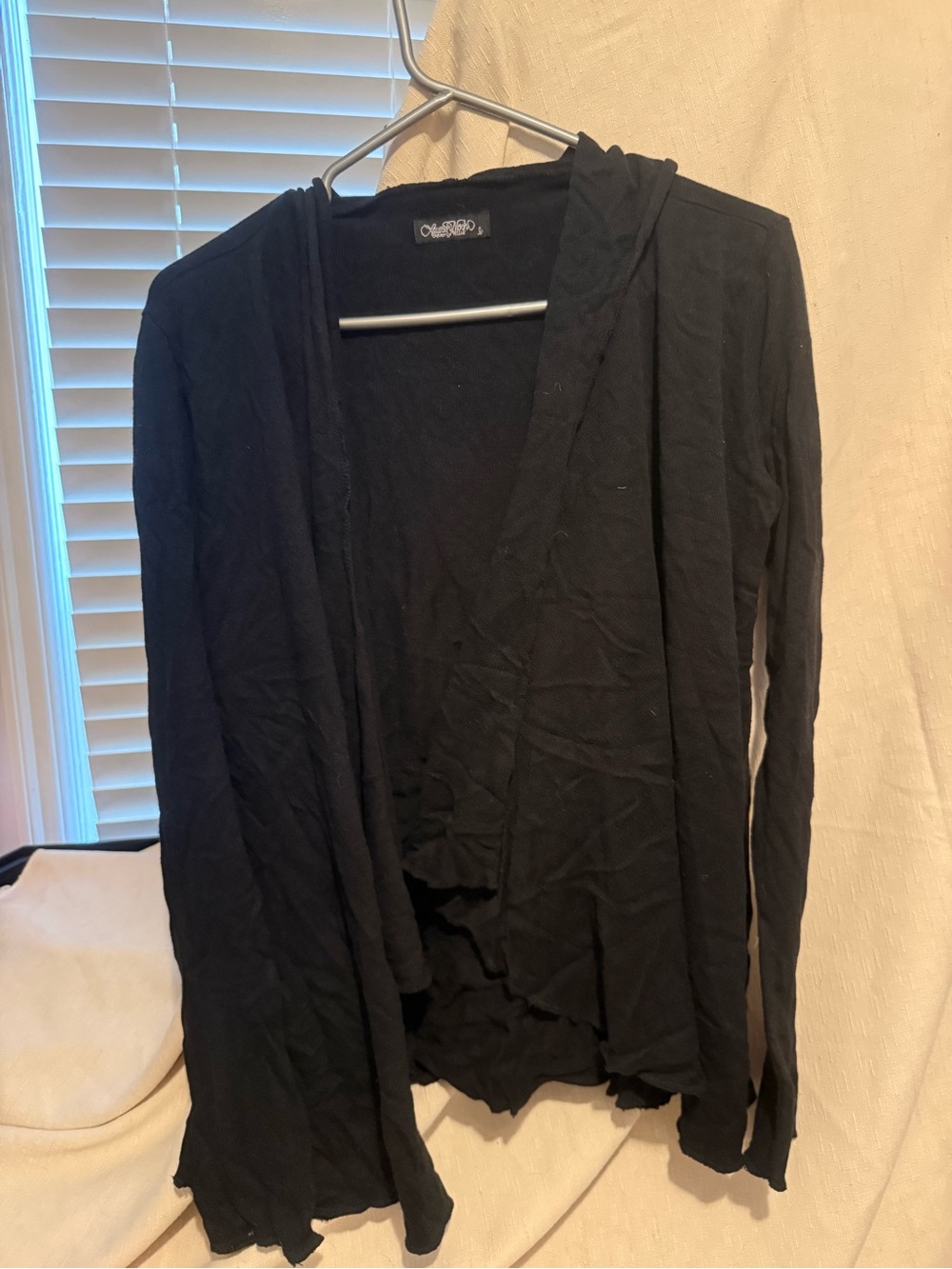 Lauren Moshi Black Open-Front Draped Cardigan
